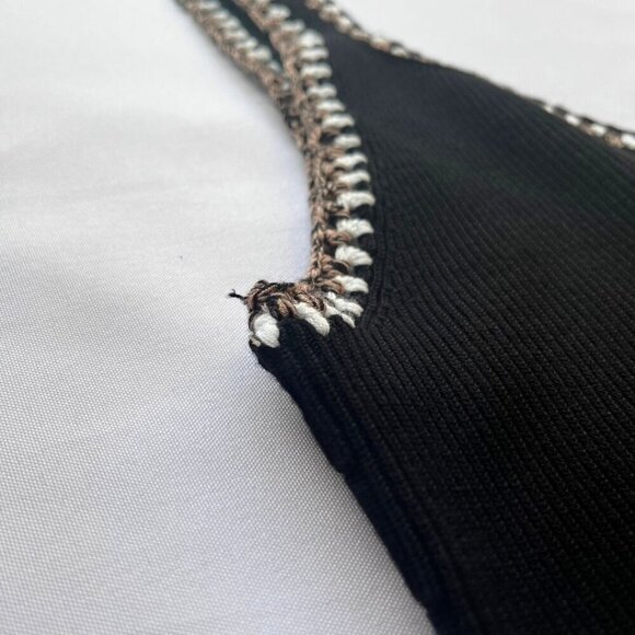 NWT CAROLINE CONSTAS BLACK RIBBED KNIT SLEEVELESS EMBROIDERED MIDI DRESS - Picture 9 of 12